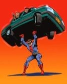 Look at me mah! I can pick up a car!